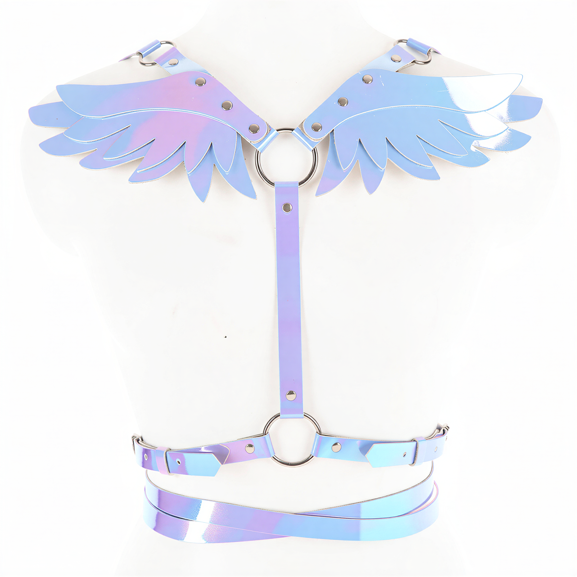 alternate angle of Angel Wing Leather Harness, cyberpunk