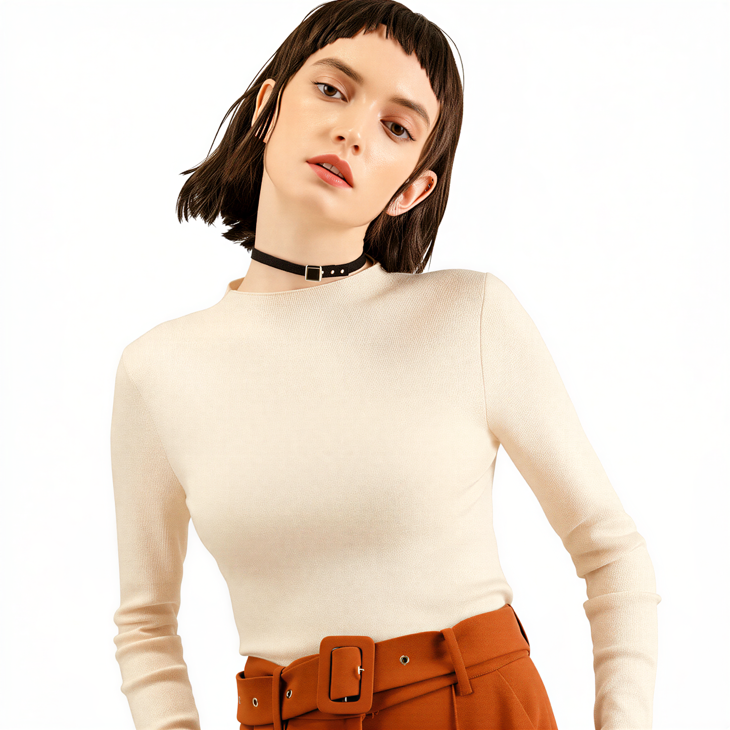 styling shot of Black Leather Punk Choker, alt