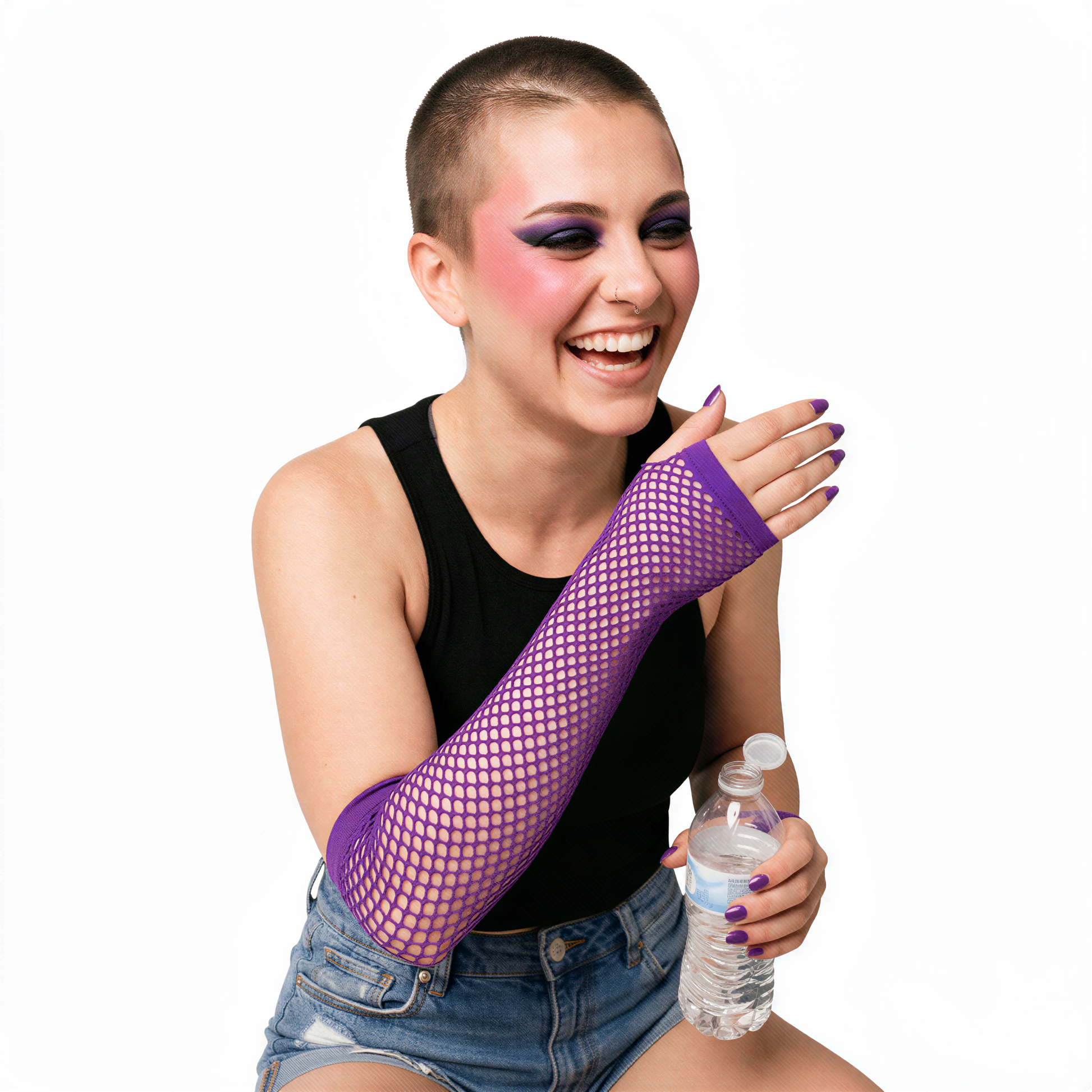 lifestyle shot of Neon Fishnet Arm Sleeves, alt