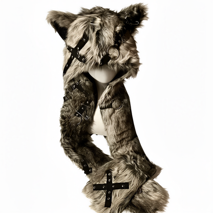 Alt 3-in-1 Fluffy Goth Hood in a — festival fashion
