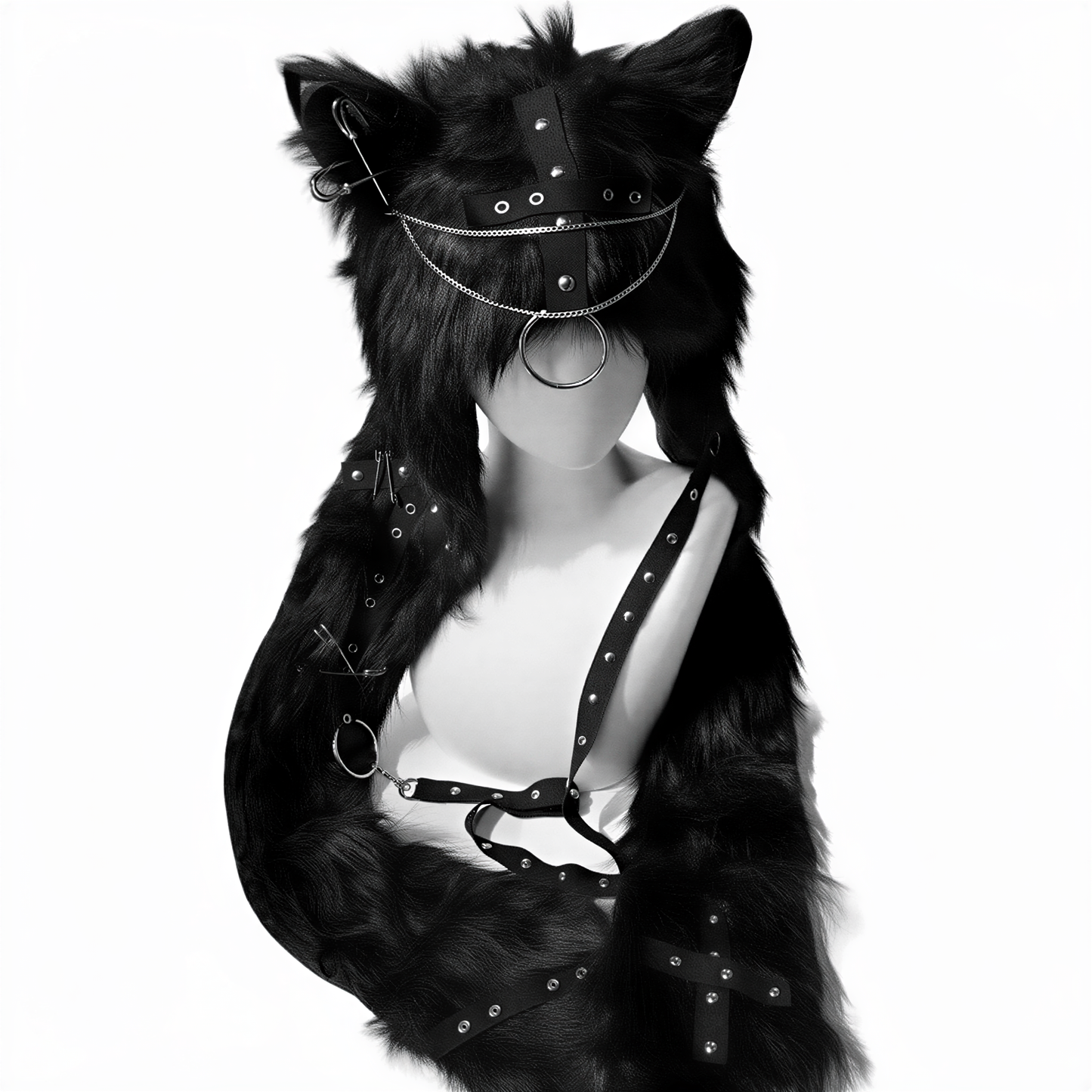 Alt 3-in-1 Fluffy Goth Hood in b — festival fashion