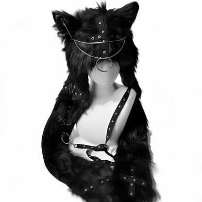 Alt 3-in-1 Fluffy Goth Hood in b — festival fashion