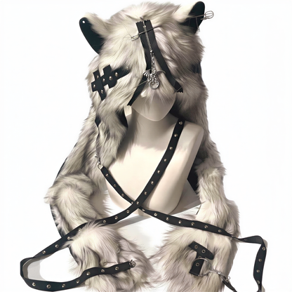 Alt 3-in-1 Fluffy Goth Hood in e — festival fashion