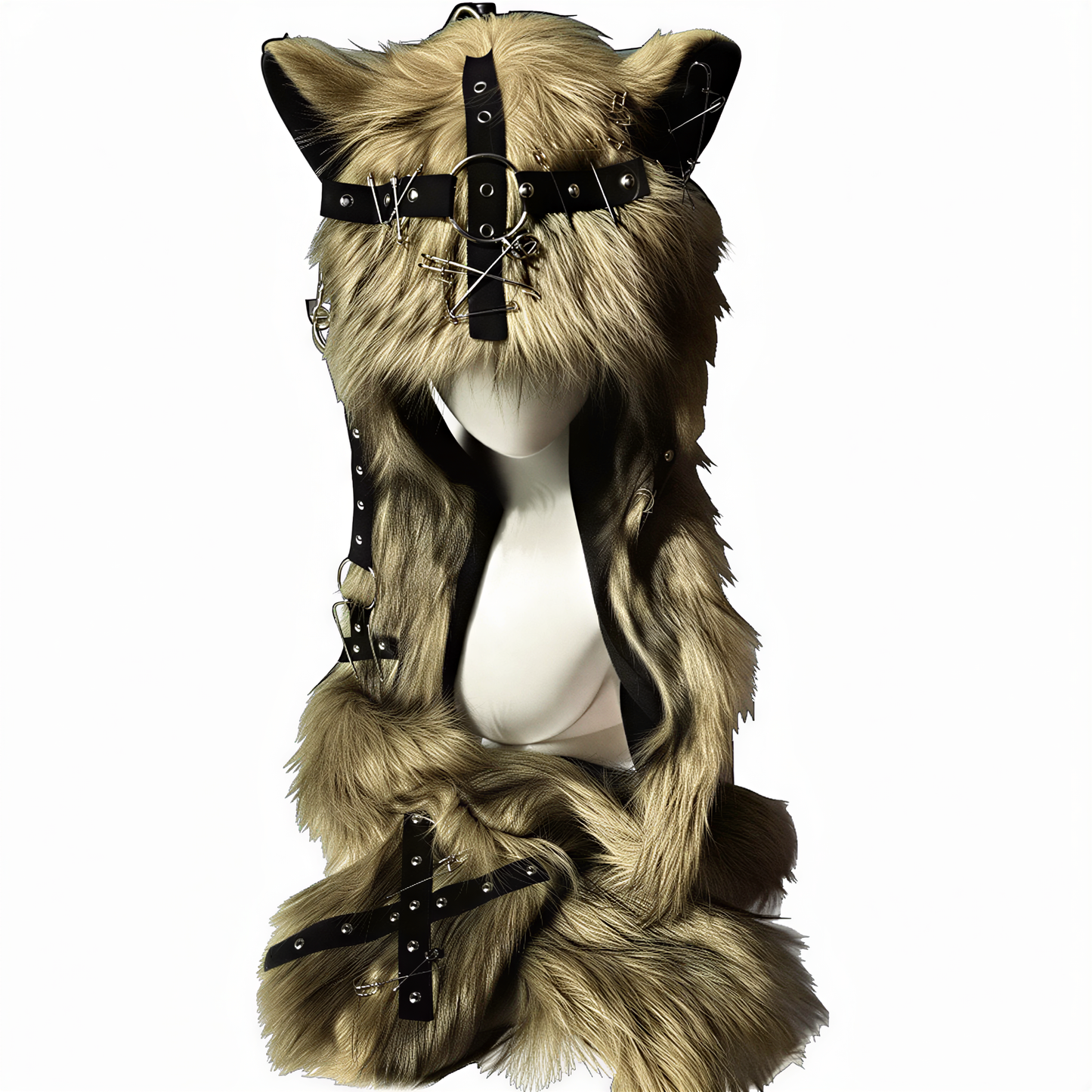 Alt 3-in-1 Fluffy Goth Hood in c — festival fashion
