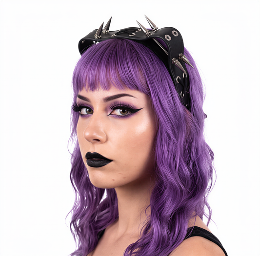 close-up of Spiked Punk Leather Headband, retrofuture