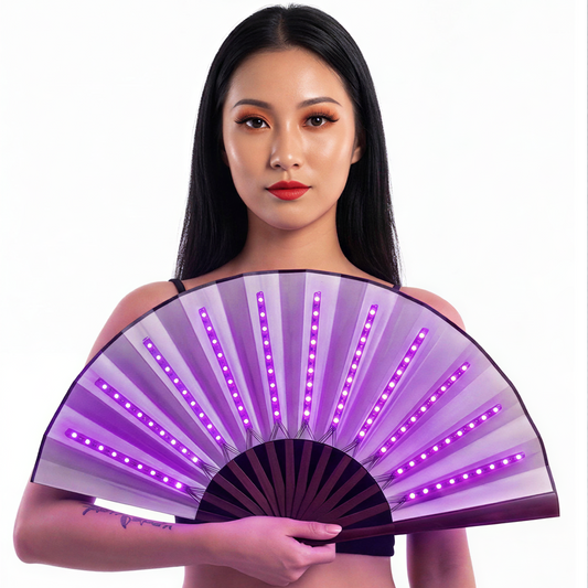 close-up of LED Folding Fan, cyberpunk