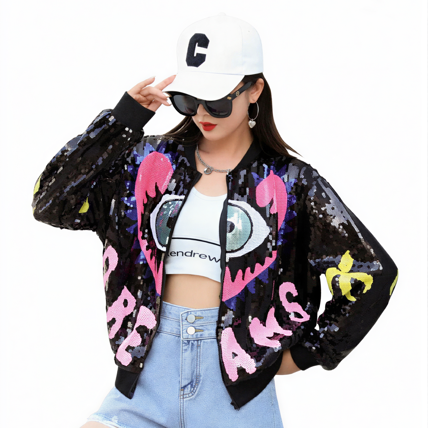 Evil Eye Sequin Bomber